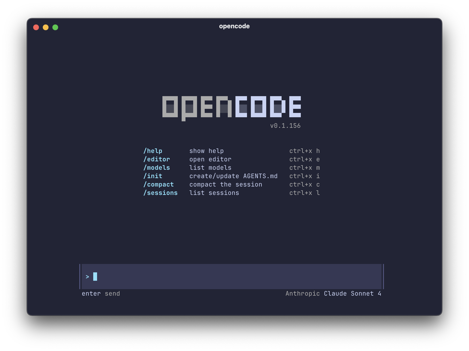 opencode TUI with the tokyonight theme